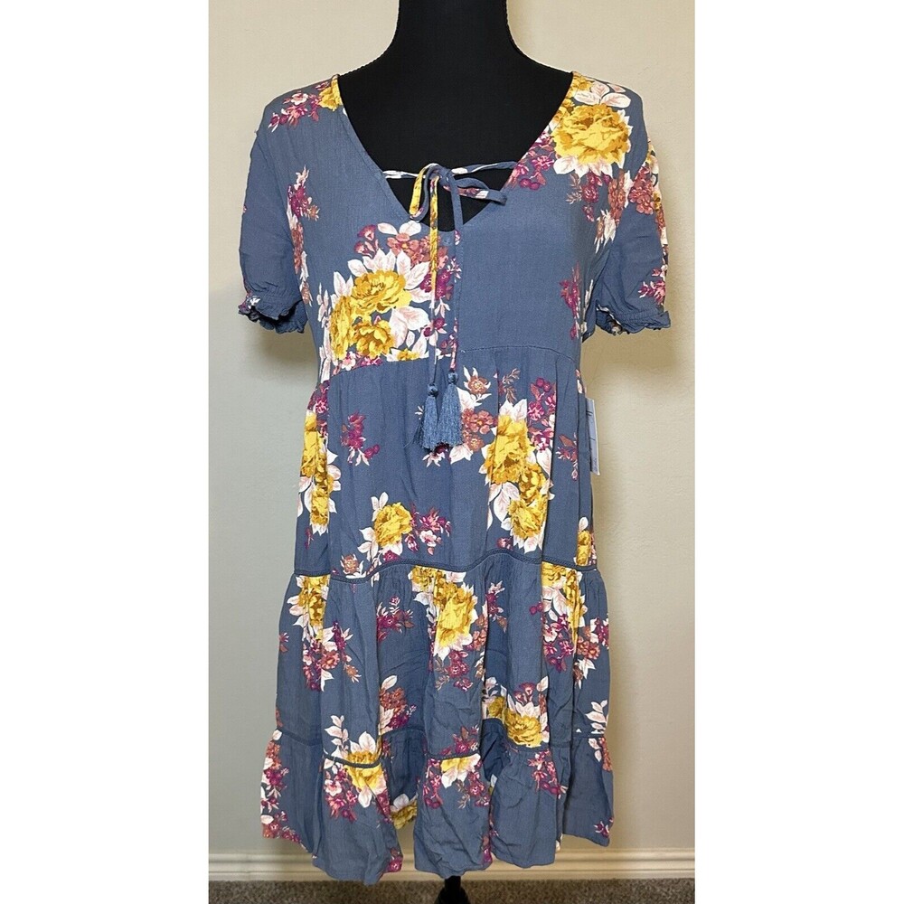 JUNIORS Blue Floral‎ Knee Length Lightweight Summery Sundress SIZE XS NWT